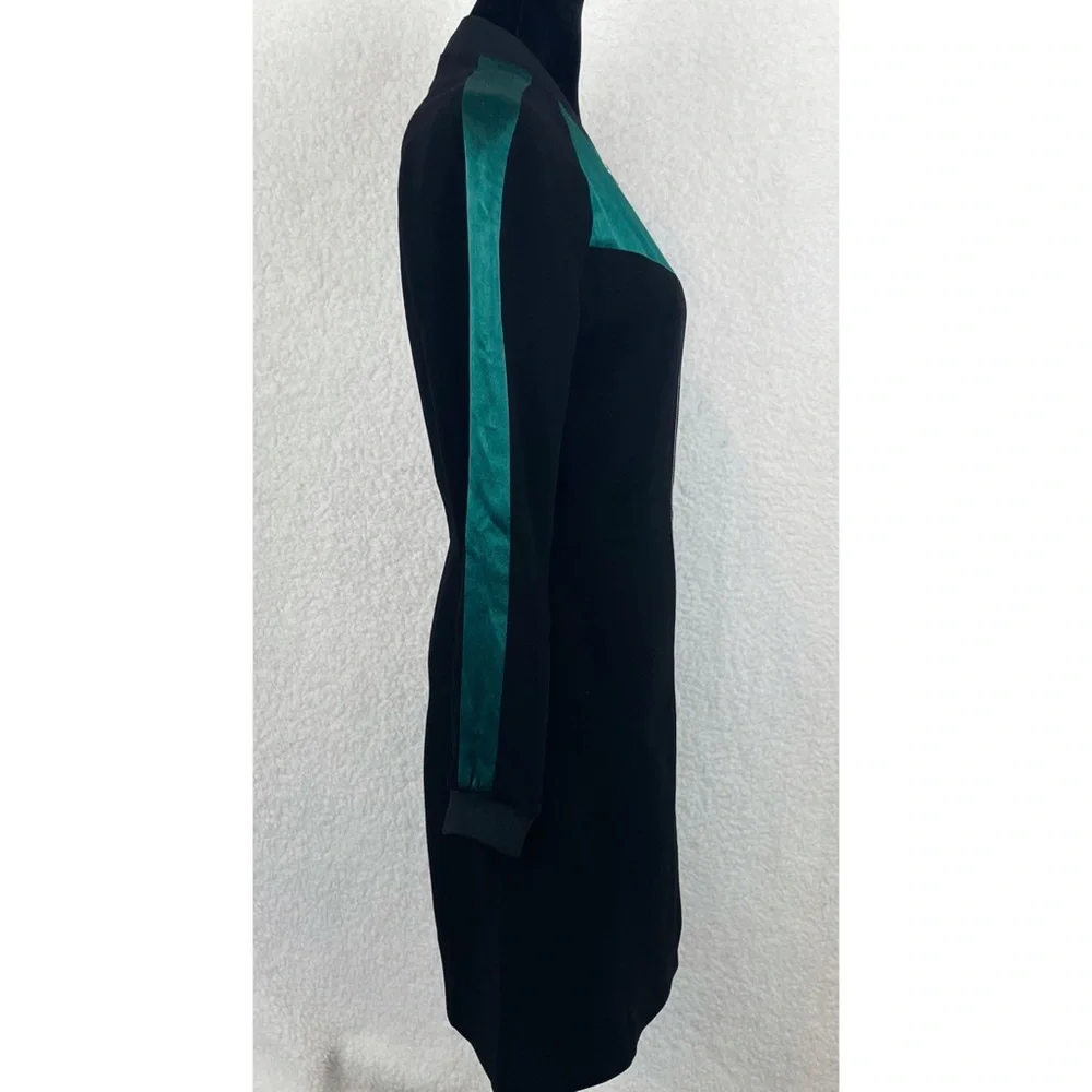 MAJE • Black/Green Rizia Contrast-Inset A-Line Long Sleeve Mini Dress, S - Picture 9 of 16